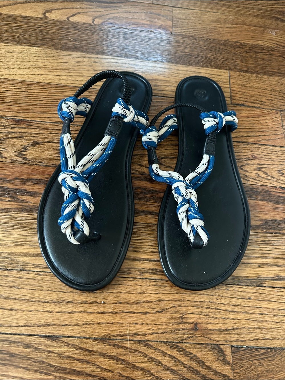 H&M Black Sandals with Blue and White Rope Knot Straps